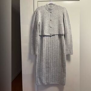 Gray Ribbed Knit Dress Set